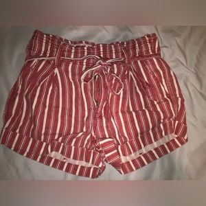 American Eagle Red Striped High Rise Paper Bag Size 4 Shorts